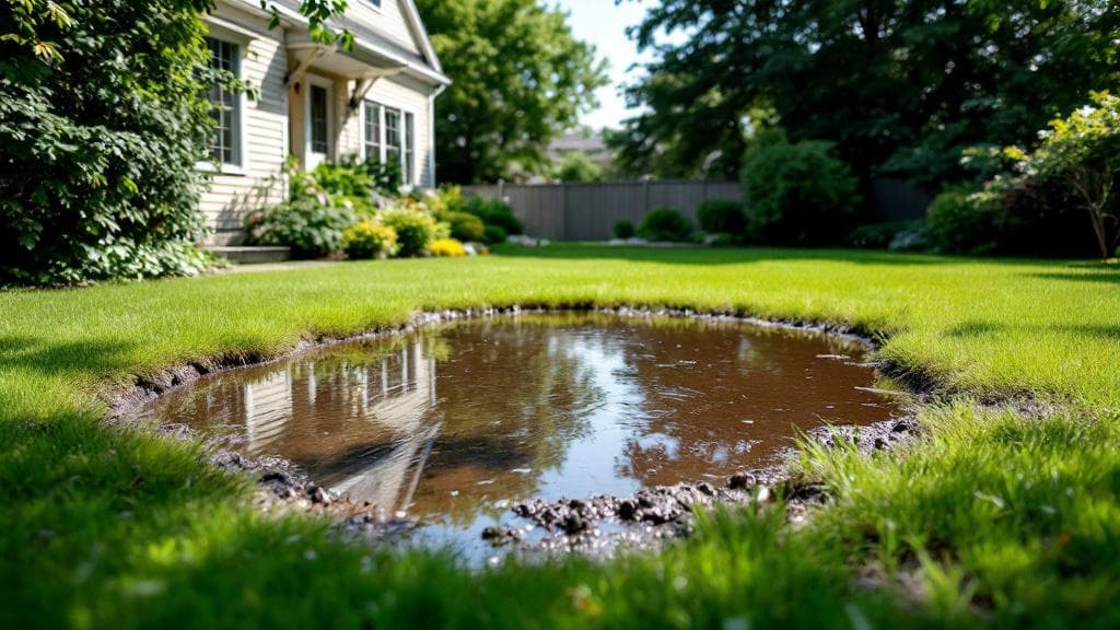 Soggy water-saturated section of a Cincinnati area lawn indicating drain field failure