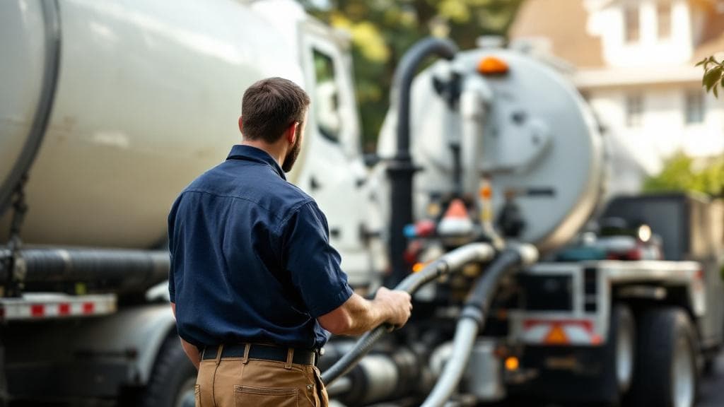 Pump truck operator at the manifold managing the suction hose during a Cincinnati pumping