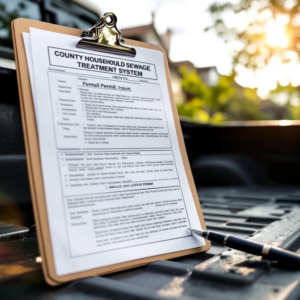 County HSTS permit document on a clipboard at a Cincinnati area septic install